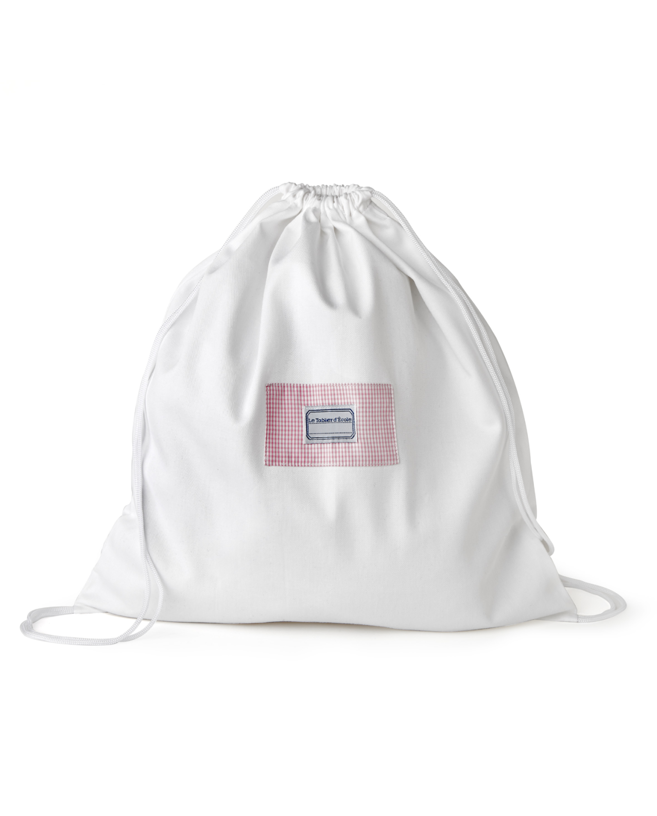 Sac à  dos d'écolier blanc étiquettes vichy rose